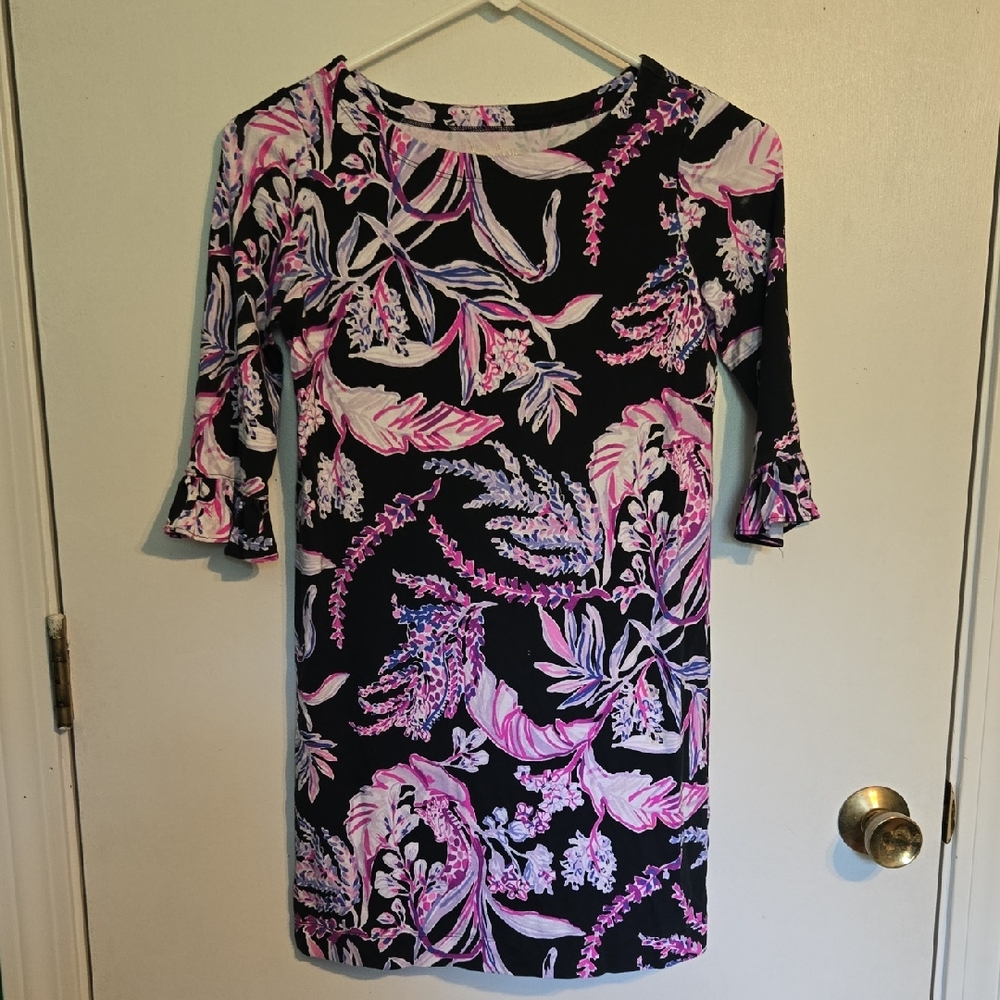 Lilly Pulitzer Black and Pink Floral Long Sleeve Dress